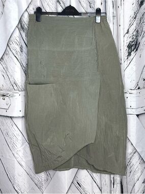 HANNA for LA JOURNEE Crinkle Skirt Asymmetrical Green 3 (8-10)